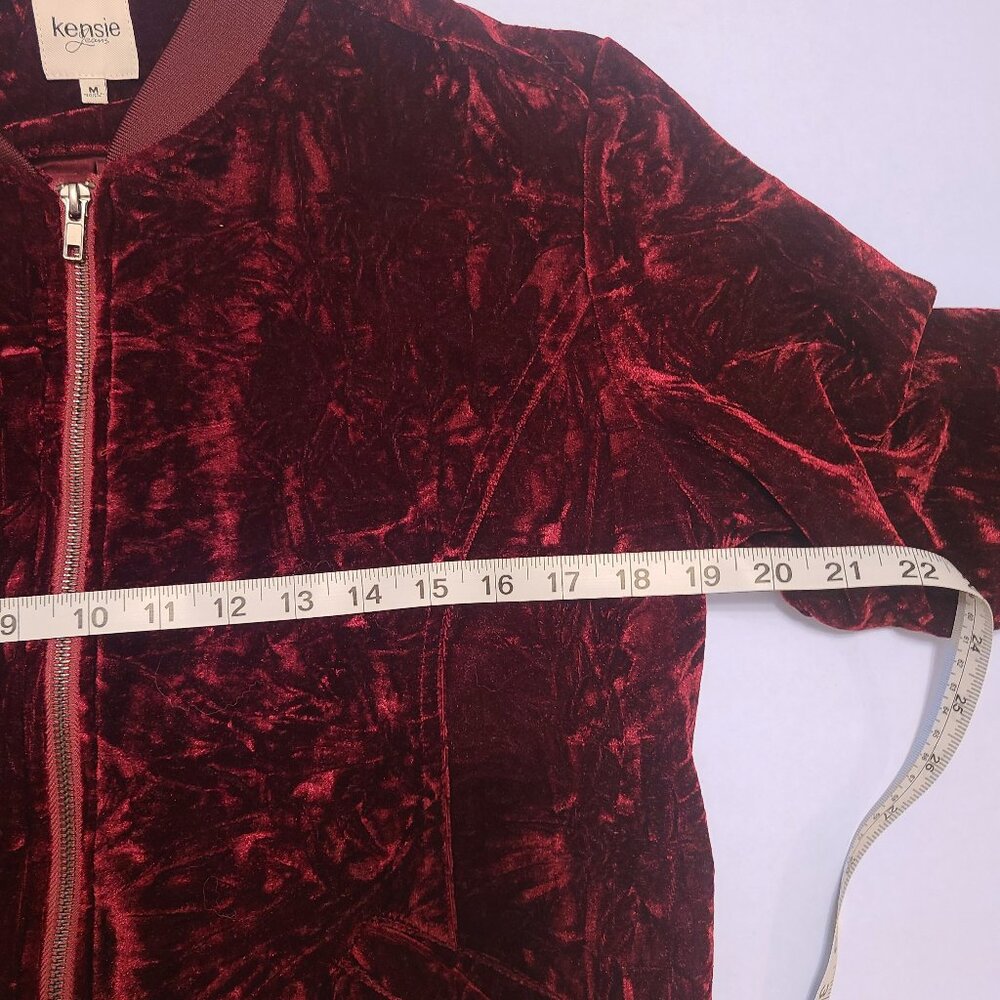 Kensie Jeans Crushed Burgundy Velvet Bomber Jacket - Women's Size Medium - Picture 14 of 15